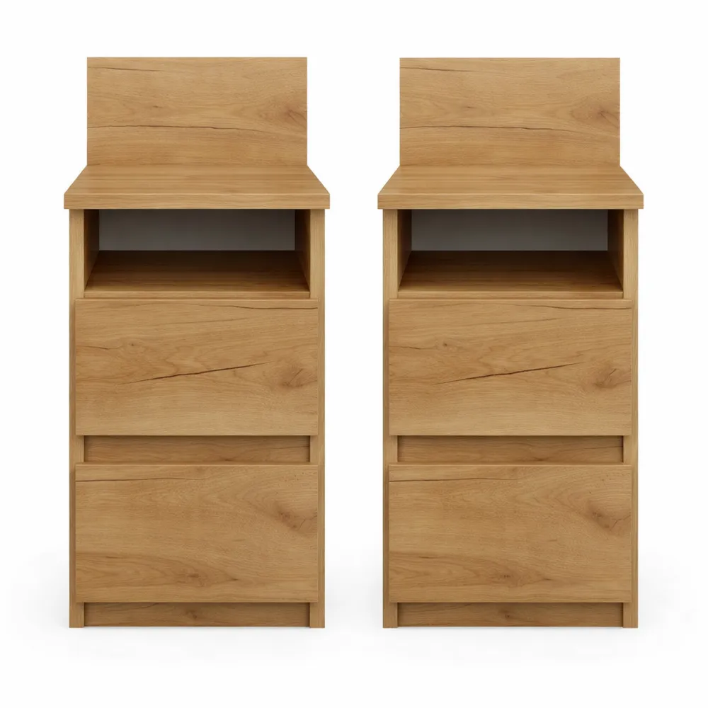 Ensemble de Deux Tables de Chevet en Chêne Doré