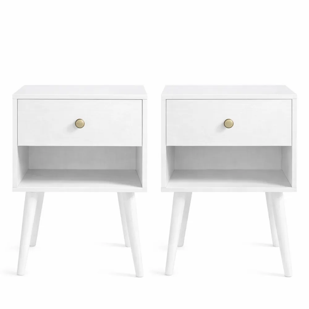 Table de chevet blanche avec tiroir et compartiment