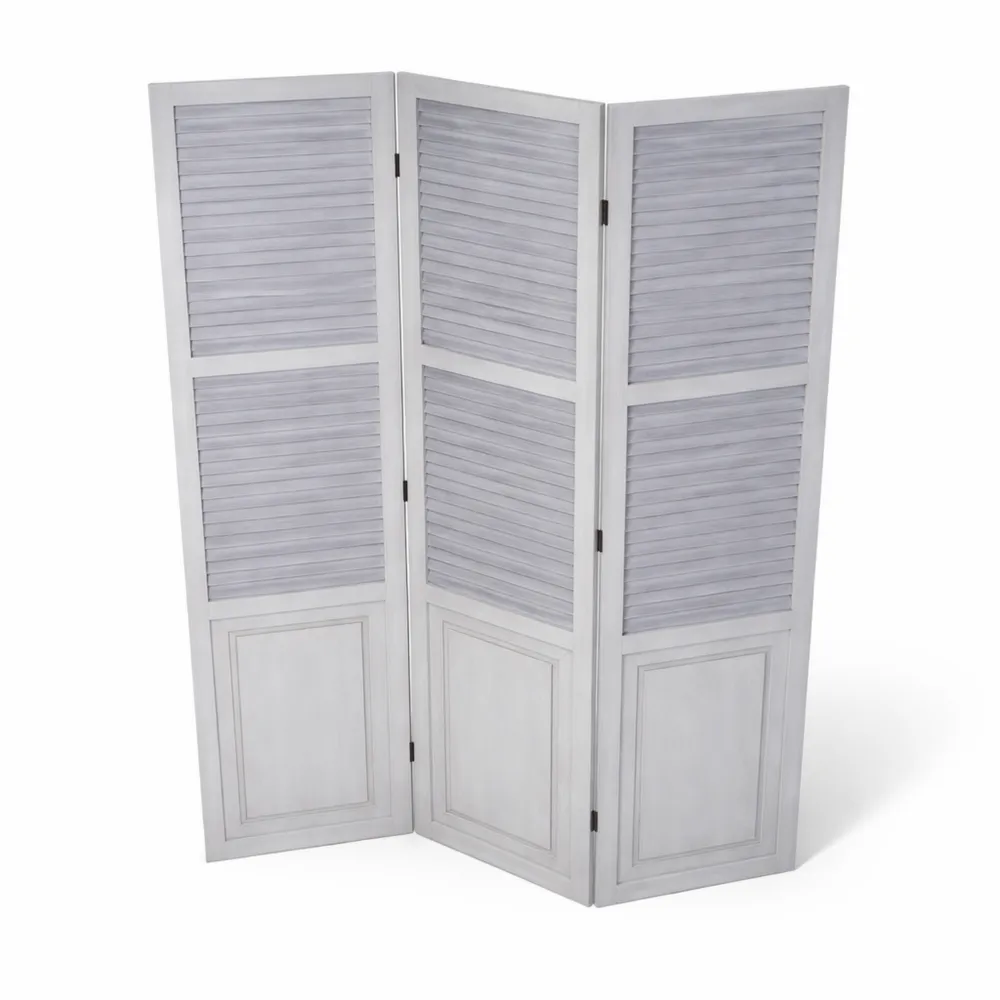 Paravent pliant en bois à lattes grises, style vintage
