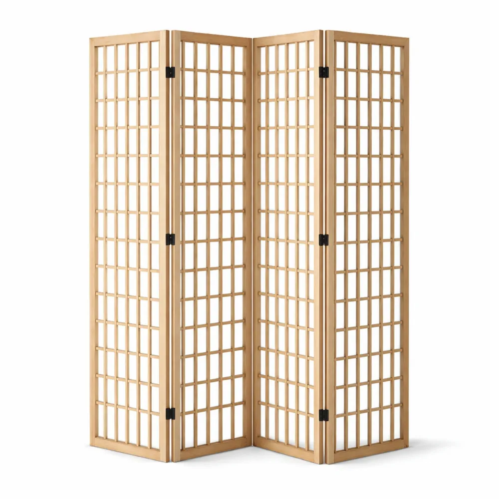 Paravent Pliable à 4 Panneaux en Bois pour Séparation d'Espace