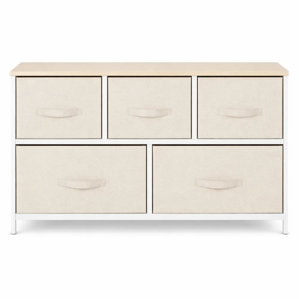 Commode de rangement 5 tiroirs en tissu beige