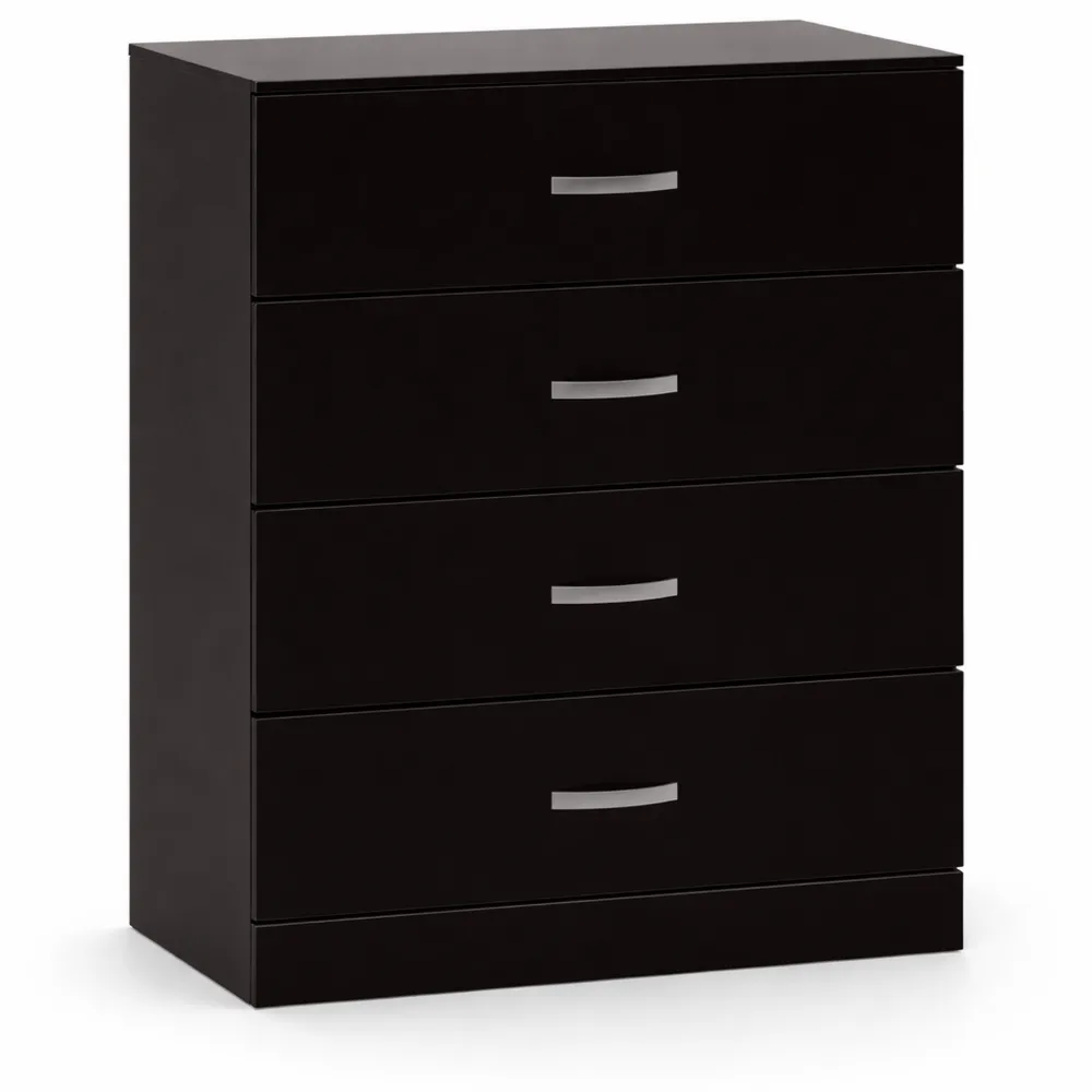 Commode noire à 4 tiroirs avec poignées en métal