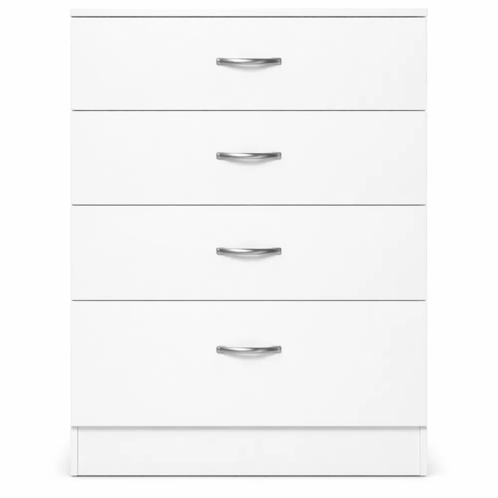 Commode Blanche à 4 Tiroirs avec Poignées Métalliques
