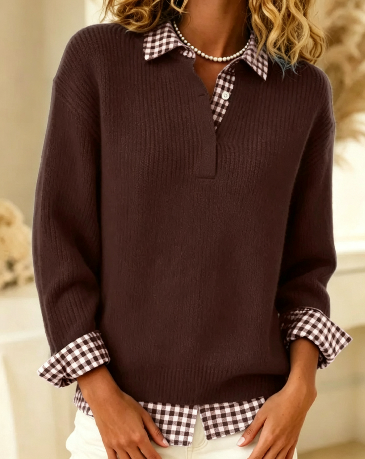 Solid Color Plaid Patchwork Jumper