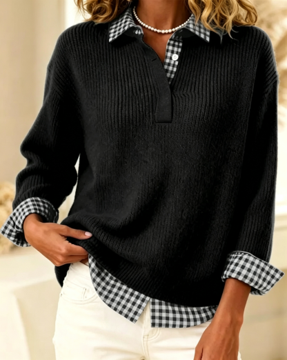Solid Color Plaid Patchwork Jumper