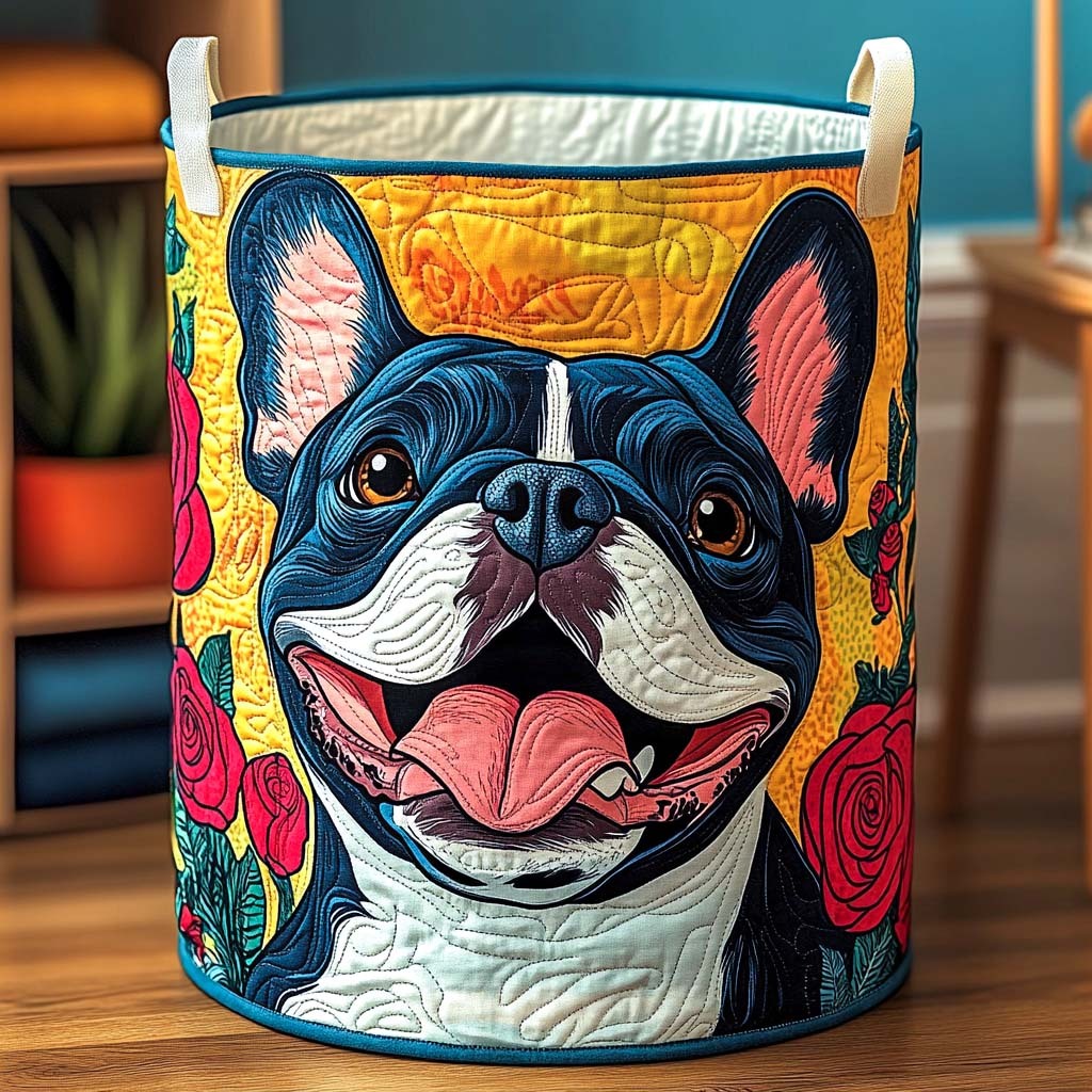 Bloomy Frenchie Smile Quilted Laundry Basket NCU0NXD546