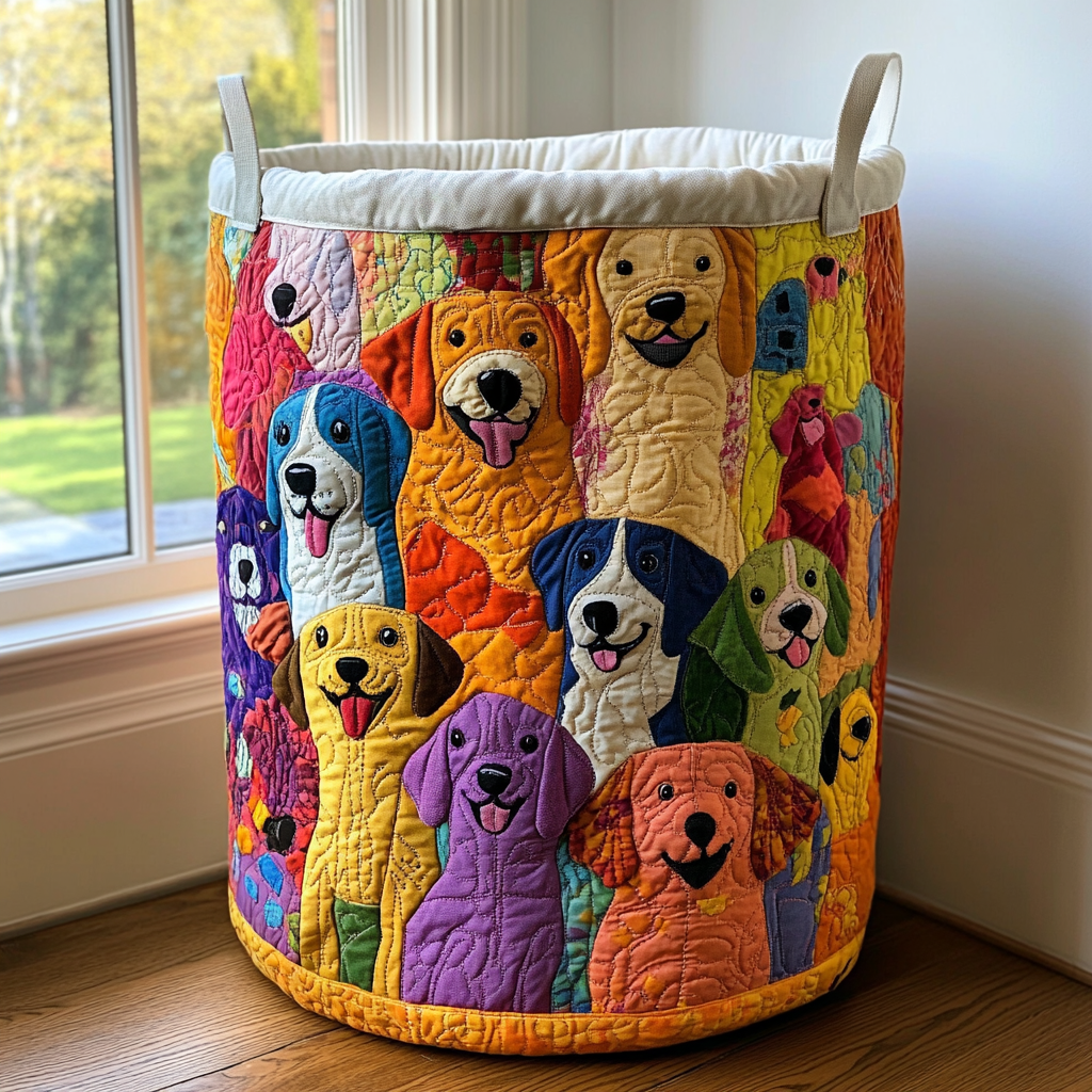 Bright Dogs Quilted Laundry Basket NCU0DDK1311
