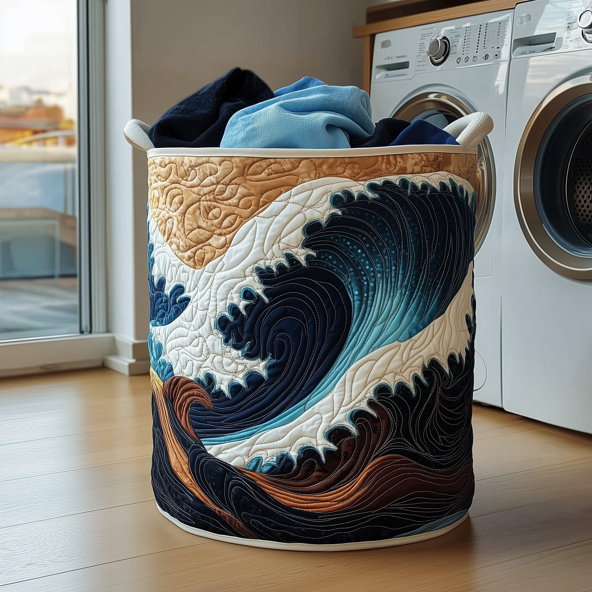 Tidal Waves Quilted Laundry Basket GFTONT3394
