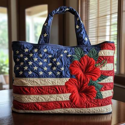Stars Stripes and Hibiscus Quilted Tote Bag GFTOTL3787