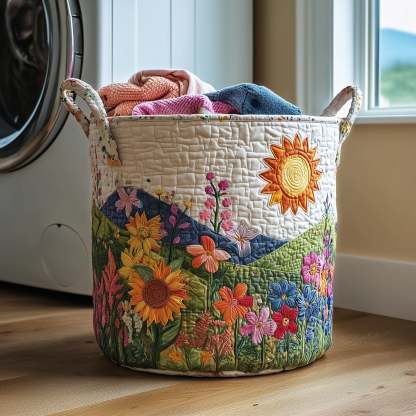 Flower Field Quilted Laundry Basket GFTOTP10983