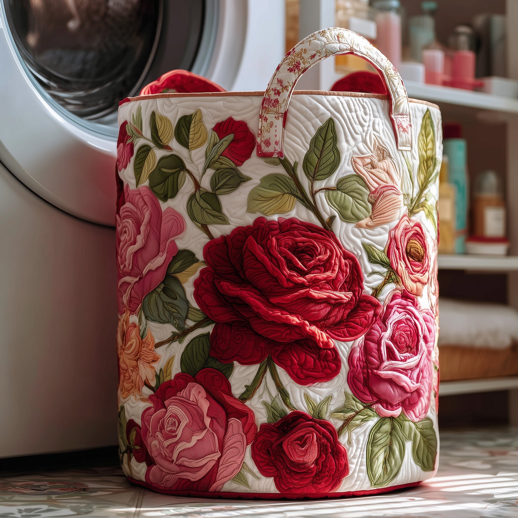 Rose Garden Quilted Laundry Basket GFTOTP10993