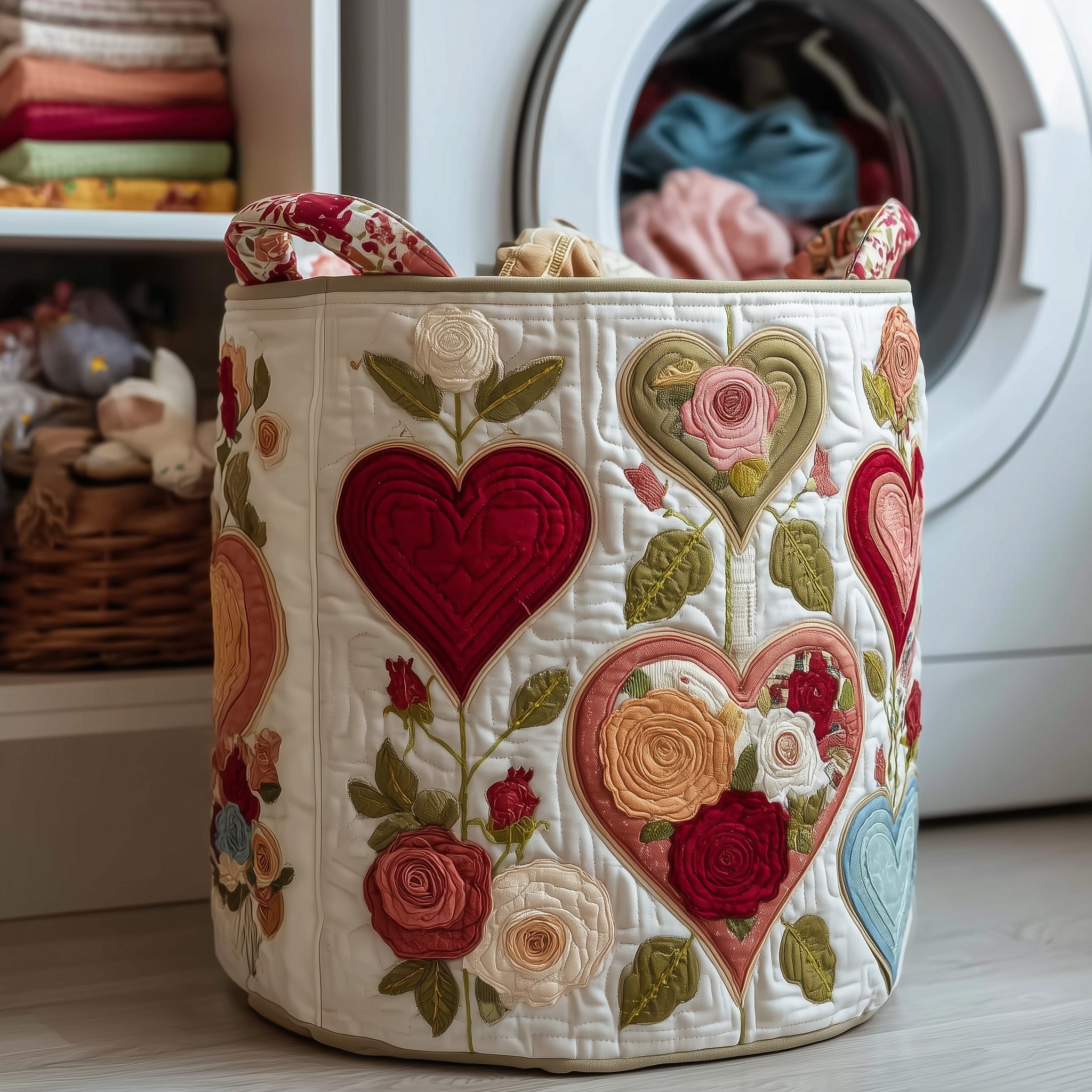 Rose Garden Quilted Laundry Basket GFTOTP10994