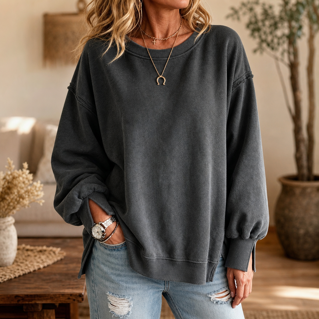 Exposed-Seam Cut-Out Cuff Women's Sweatshirt