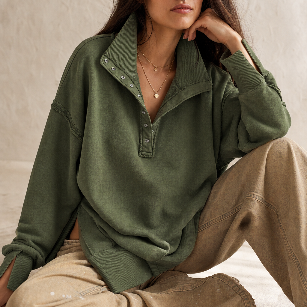 Raw-Edge Split-Cuff Oversized Pullover