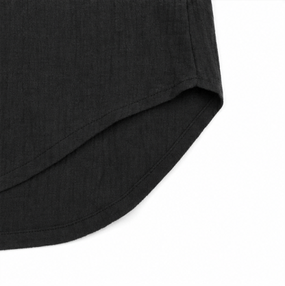 Women's Relaxed V-Neck Linen Blouse with Three-Quarter Sleeves and Curved Hem