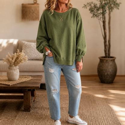 Exposed-Seam Cut-Out Cuff Women's Sweatshirt