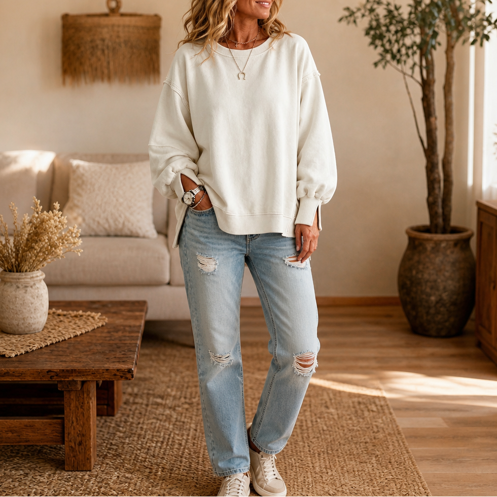 Exposed-Seam Cut-Out Cuff Women's Sweatshirt
