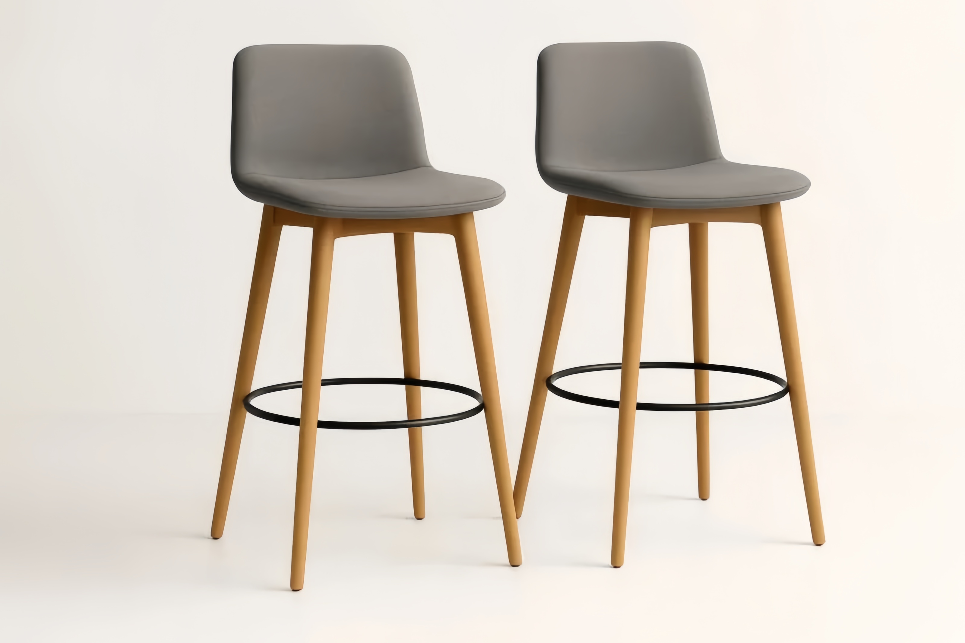 Tabouret de Bar en Tissu Gris avec Pieds en Bois de Hêtre