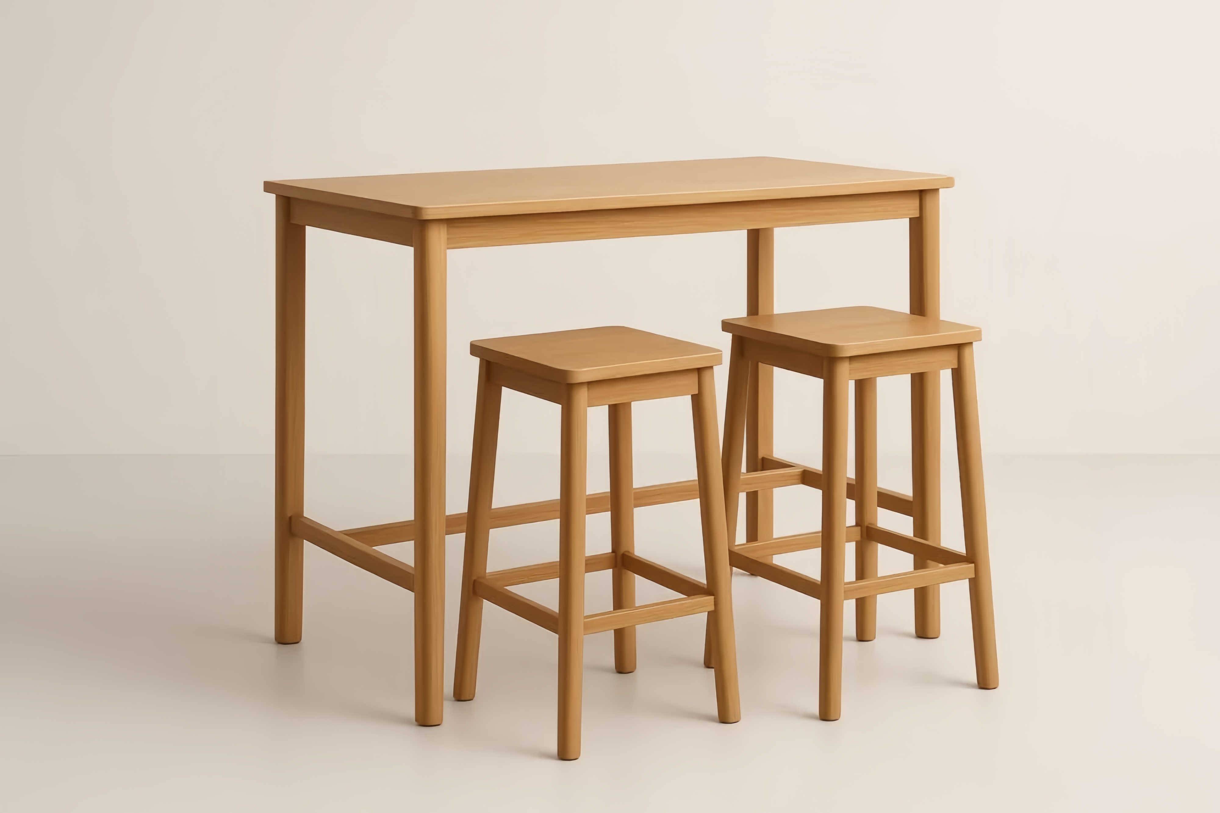 Ensemble de table haute et tabourets en bois massif couleur bois clair