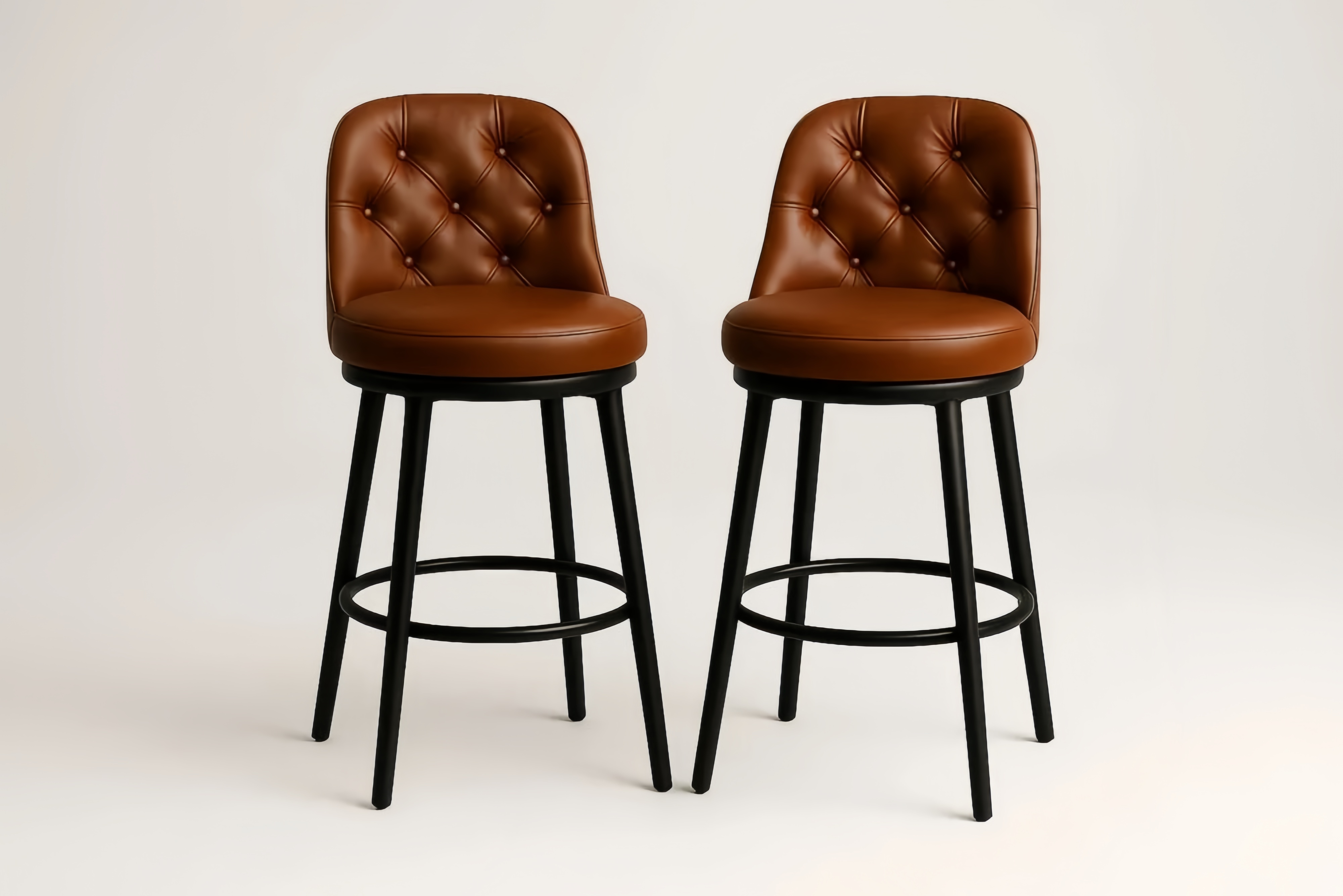 Lot de 2 Tabourets de Bar en Cuir Synthétique Marron