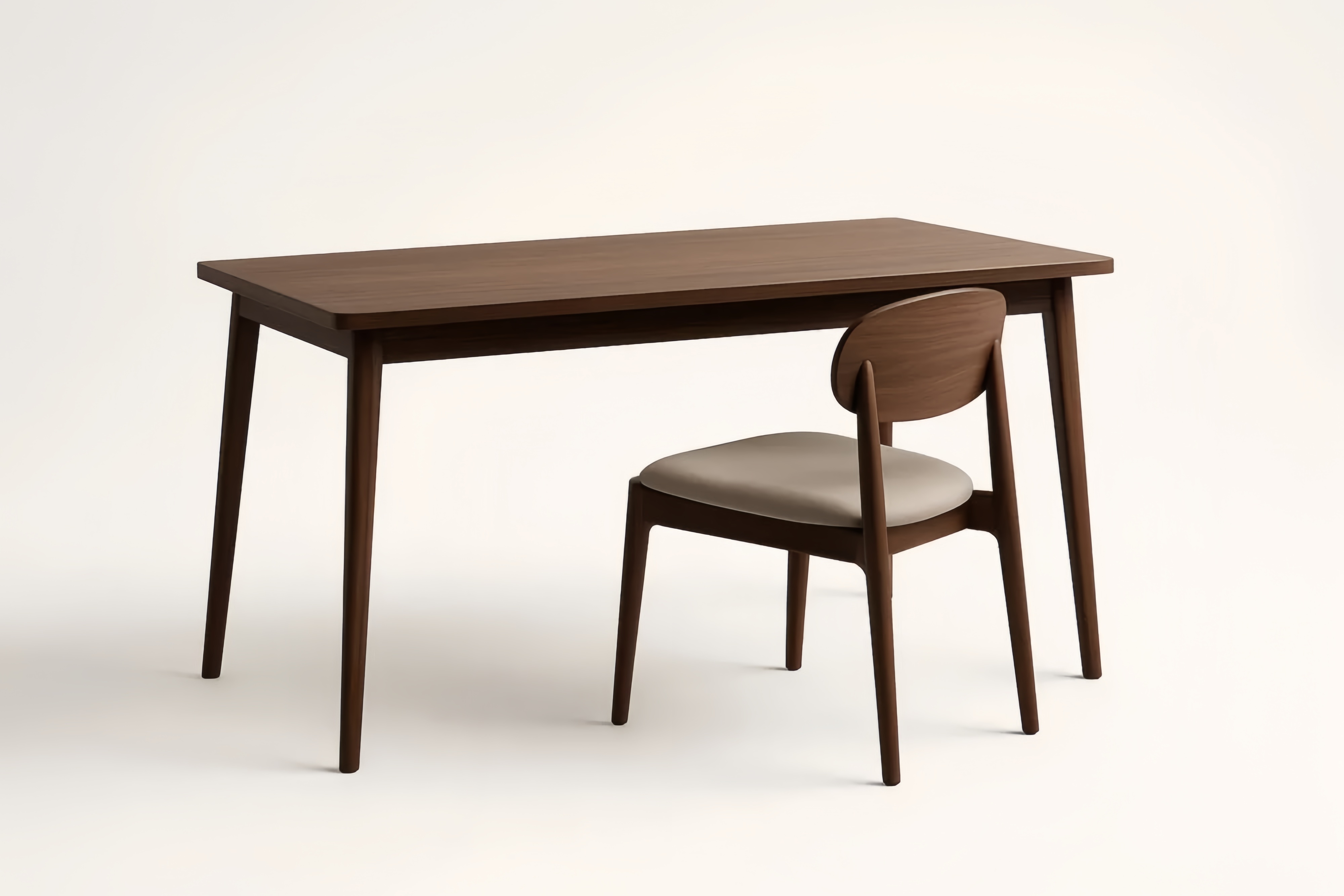 Bureau et chaise bois noyer tissu beige