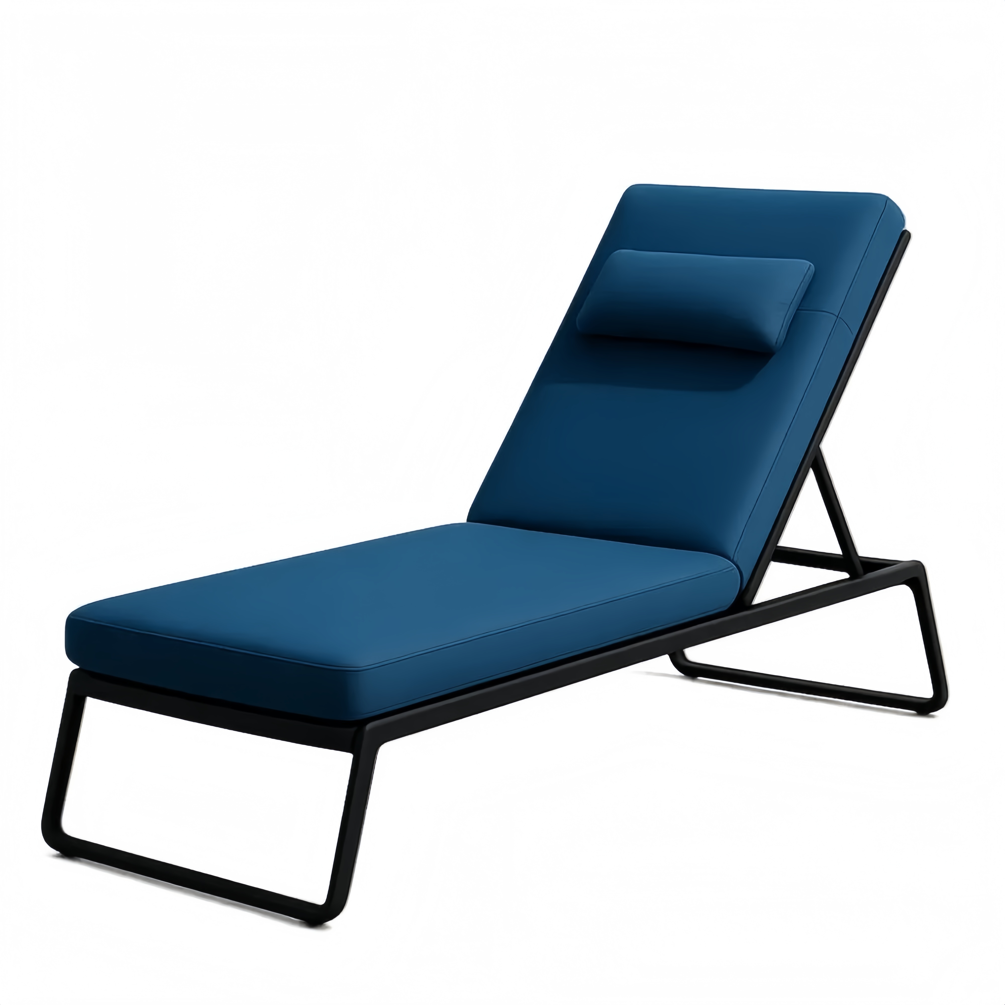 Chaise Longue Extérieure Métal Tissu Bleu