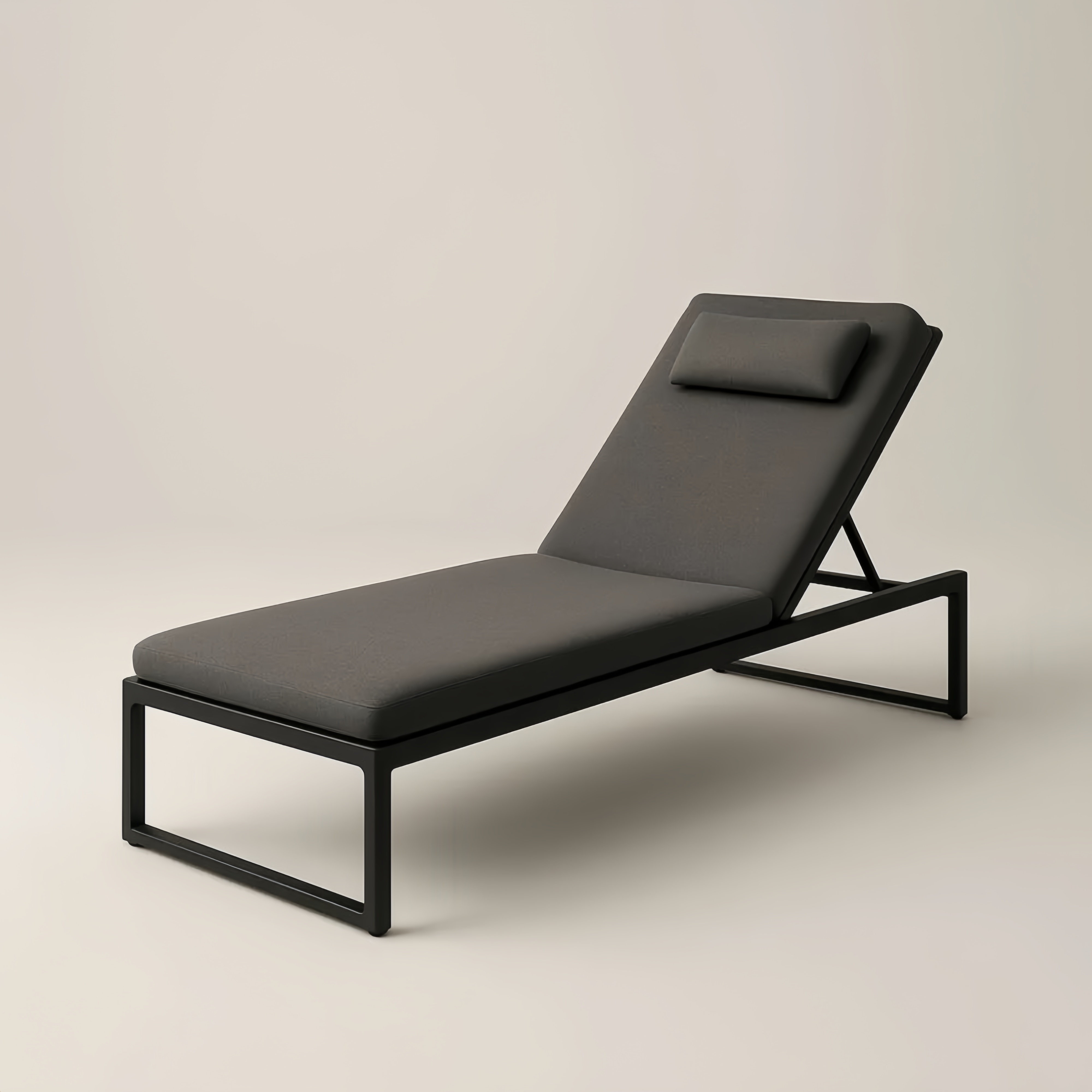 Chaise Longue Réglable en Métal et Tissu Gris