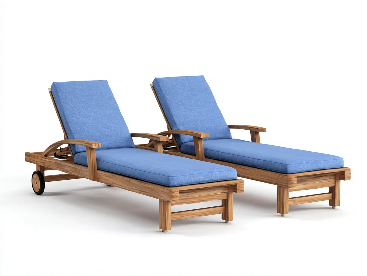 Bain de soleil en bois 200 x 70 x 35 cm - bleu et bois naturel - pour jardin - design contemporain-Loftupshop