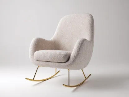 Fauteuil à bascule - laine bouclée beige - piètement métallique doré - 85x75x80 cm - pour salon - design contemporain-Loftupshop