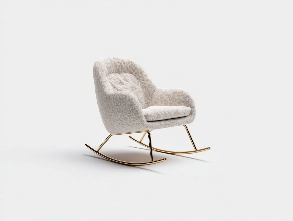 Fauteuil à bascule - tissu texturé beige - structure métallique dorée - 85x75x80 cm - pour salon - design contemporain-Loftupshop