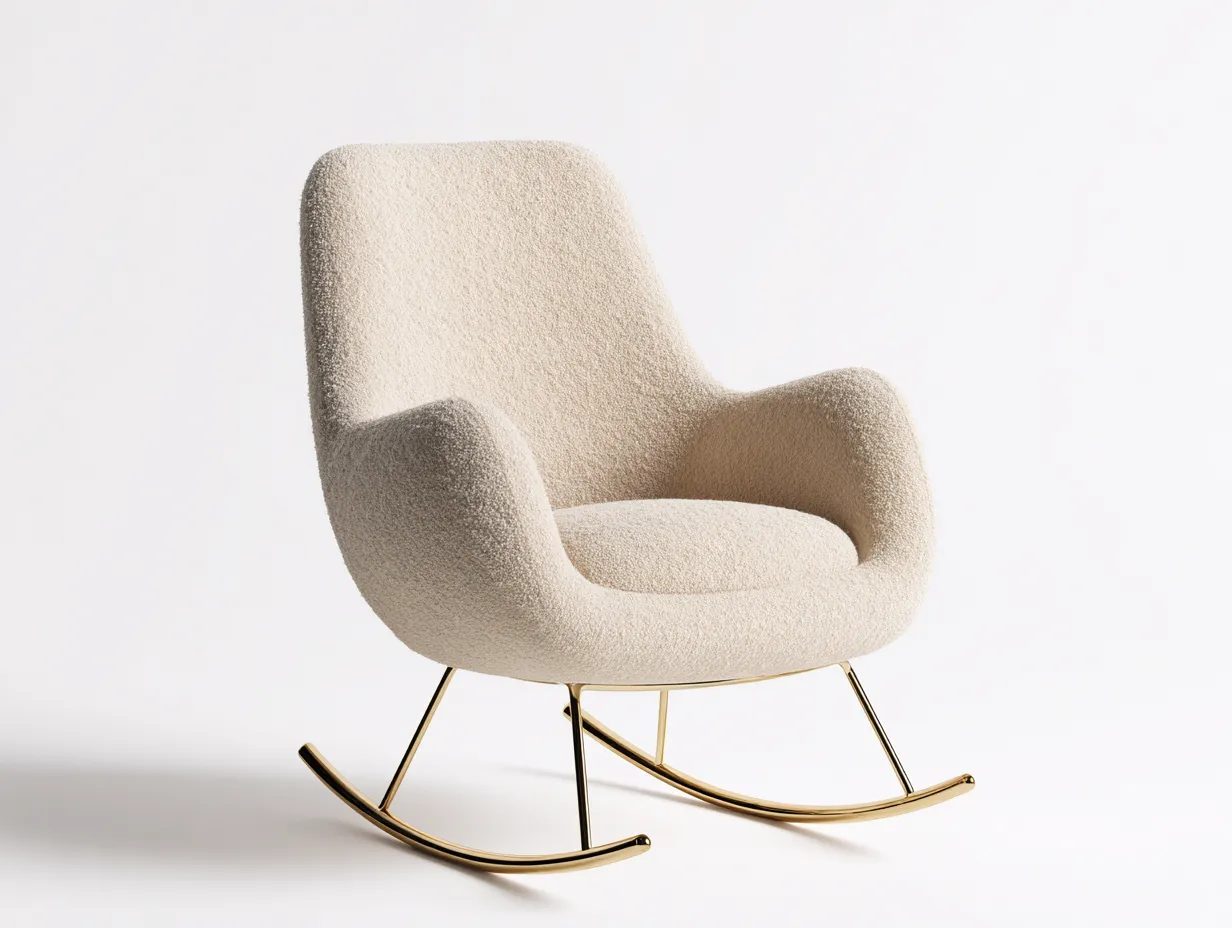 Fauteuil à bascule - laine bouclée beige - structure métallique dorée - 85x75x80 cm - pour salon - design contemporain-Loftupshop