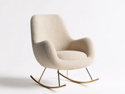 Fauteuil à bascule - laine bouclée beige - structure métallique dorée - 85x75x80 cm - pour salon - design contemporain-Loftupshop