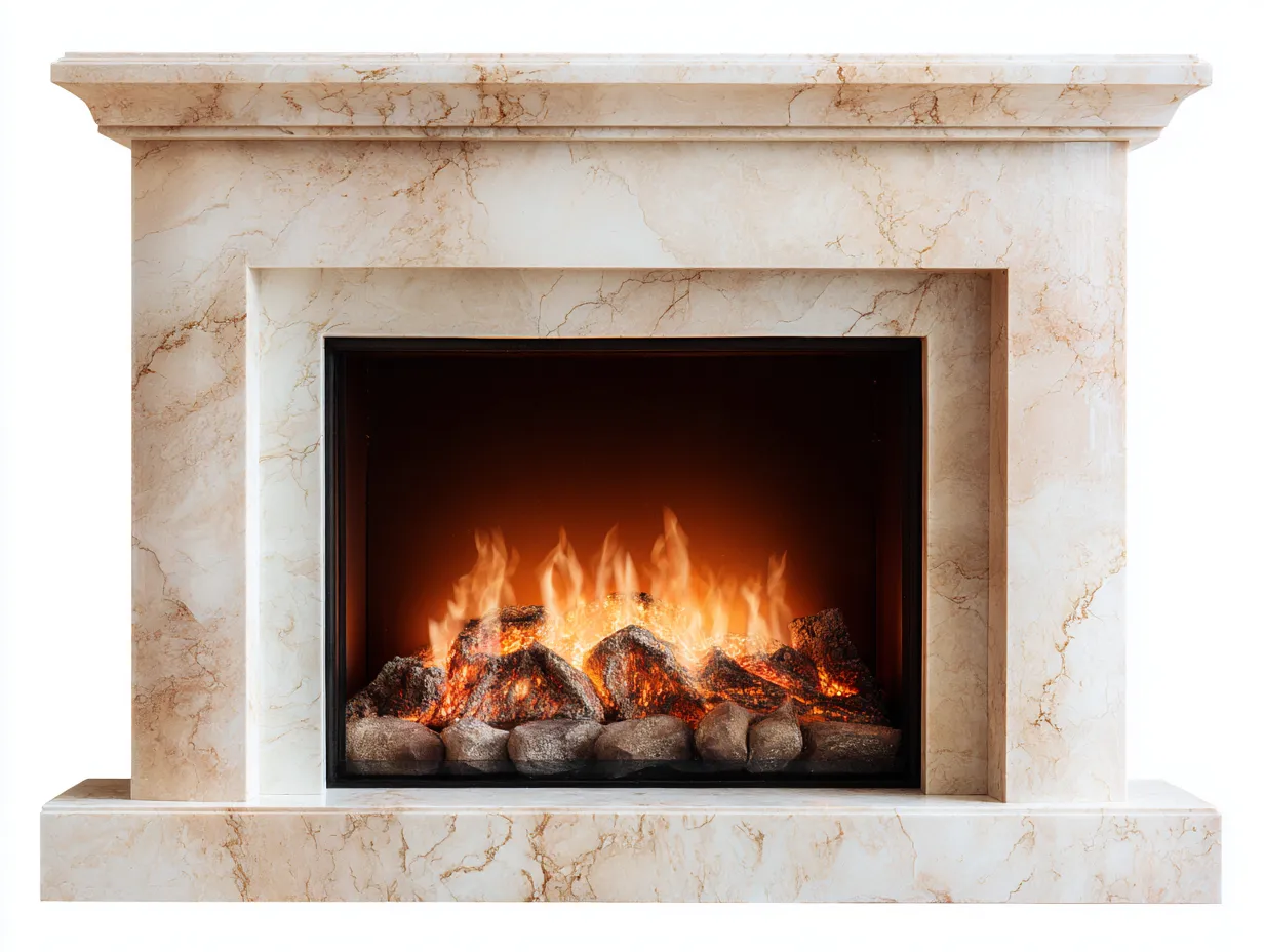 Cheminée électrique encastrable avec cadre effet marbre 120x32x98 cm - beige - pour salon - effet flamme - style classique-Loftupshop