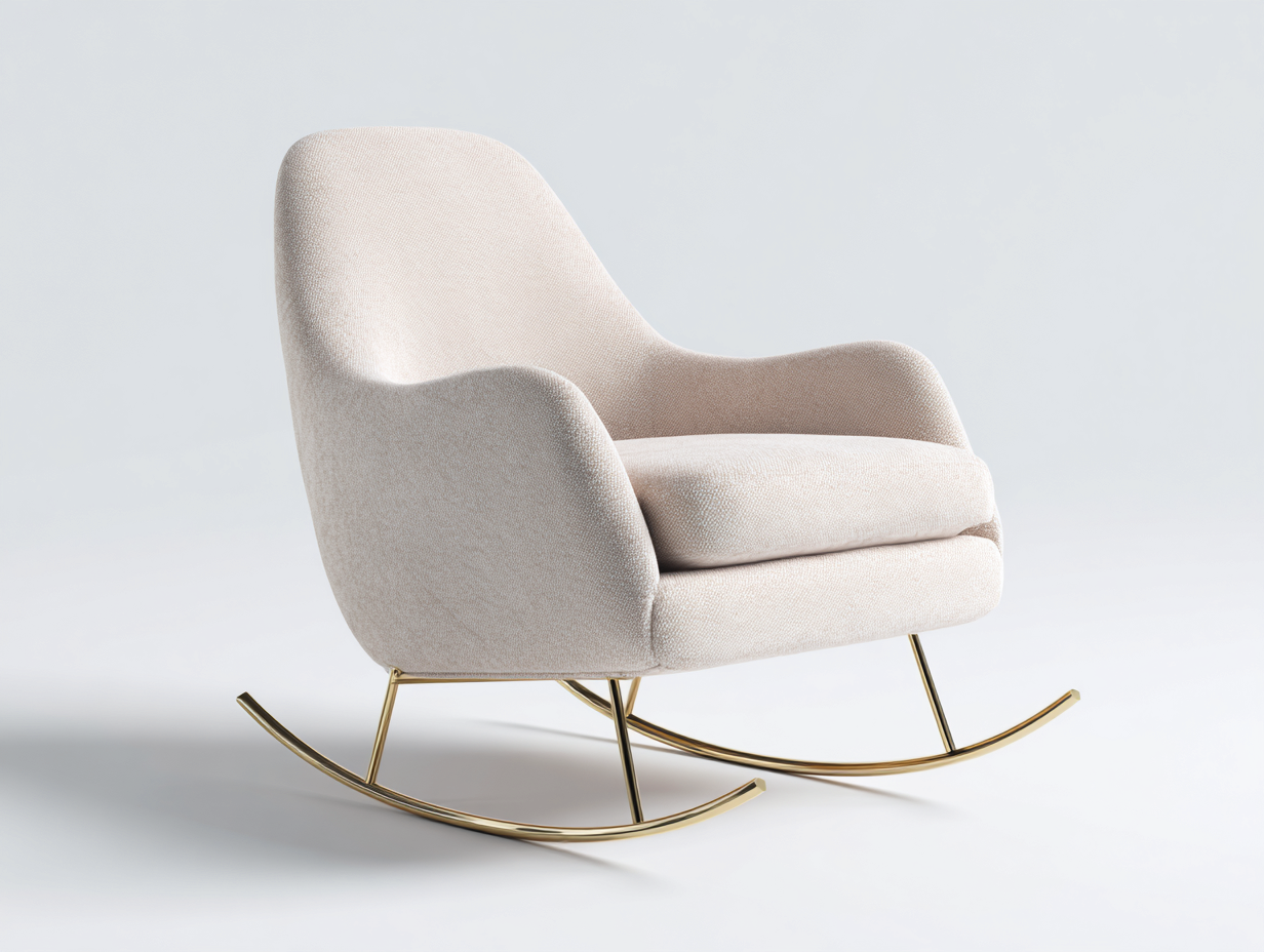 Fauteuil à bascule - tissu bouclé beige - structure métallique dorée - 85x75x80 cm - pour salon - design contemporain-Loftupshop