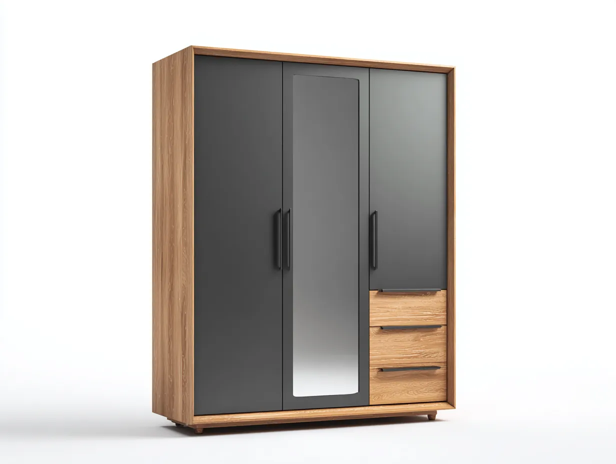 Armoire en bois et métal 150 x 55 x 200 cm - gris foncé et chêne naturel - avec miroir - adaptée à la chambre - design moderne-Loftupshop