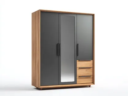 Armoire en bois et métal 150 x 55 x 200 cm - gris foncé et chêne naturel - avec miroir - adaptée à la chambre - design moderne-Loftupshop