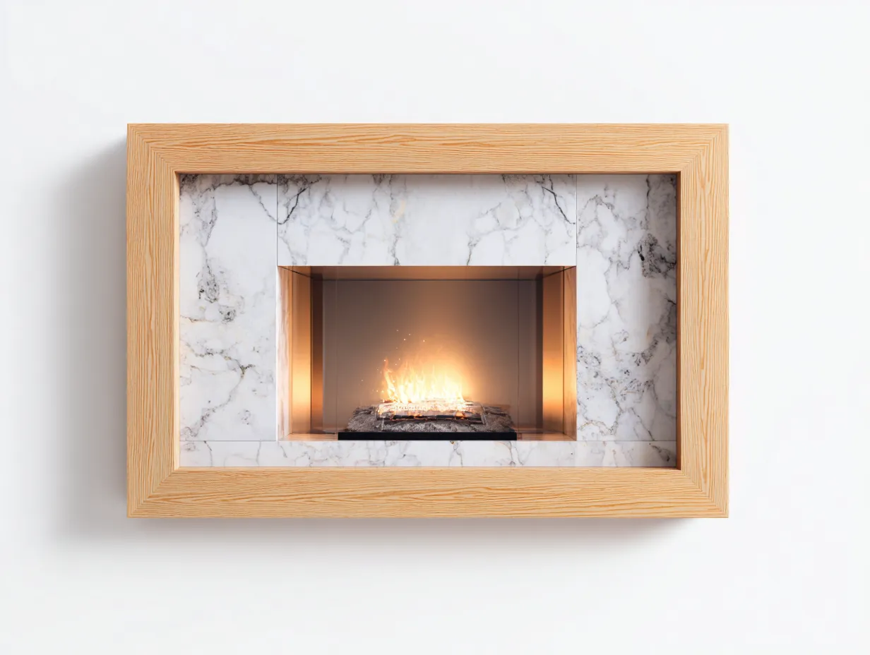 Cheminée électrique murale encastrable en bois et pierre 140x38x95 cm - beige - pour salon - effet flamme - style contemporain-Loftupshop