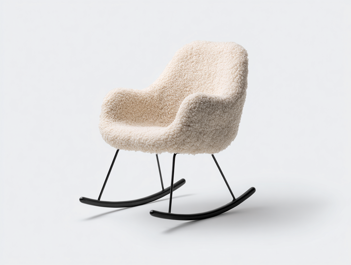Fauteuil à bascule - tissu bouclé écru - structure métallique noire - 82x74x80 cm - pour salon - design contemporain-Loftupshop
