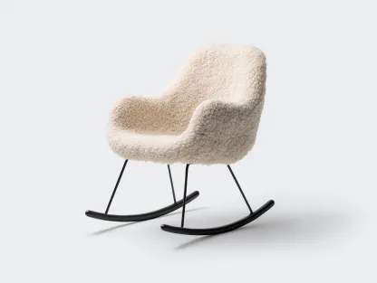Fauteuil à bascule - tissu bouclé écru - structure métallique noire - 82x74x80 cm - pour salon - design contemporain-Loftupshop