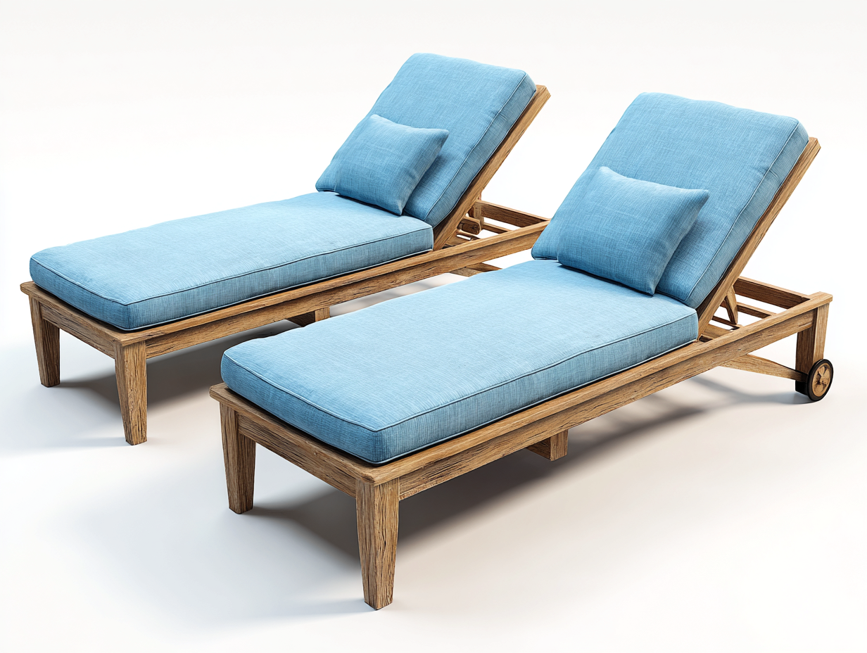 Bain de soleil en bois 200 x 70 x 35 cm - bleu et bois naturel - pour jardin - design contemporain-Loftupshop