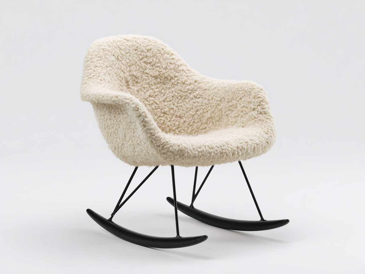 Fauteuil à bascule - tissu bouclé écru - structure métallique noire - 80x72x78 cm - pour salon - design contemporain-Loftupshop
