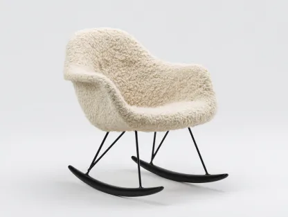 Fauteuil à bascule - tissu bouclé écru - structure métallique noire - 80x72x78 cm - pour salon - design contemporain-Loftupshop