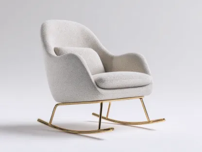 Fauteuil à bascule - tissu bouclé beige - piètement métallique doré - 85x75x80 cm - pour salon - design contemporain-Loftupshop