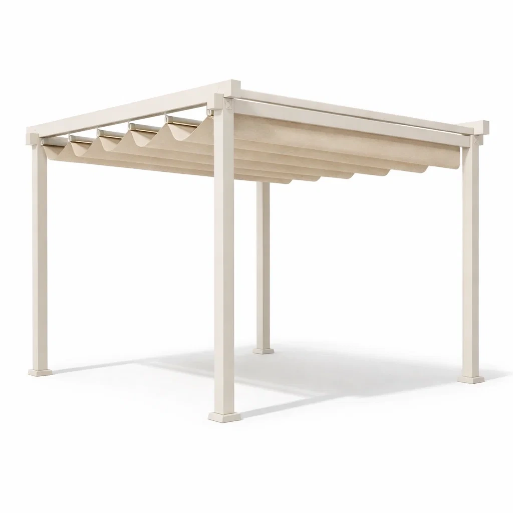 Pergola in alluminio con copertura regolabile beige-purecomfortnest