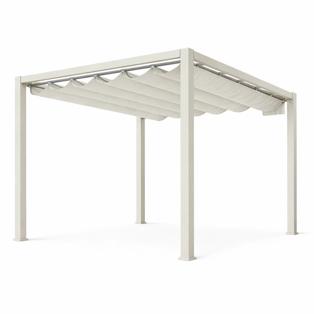 Pergola in alluminio con copertura retrattile beige 3m x 3m-purecomfortnest