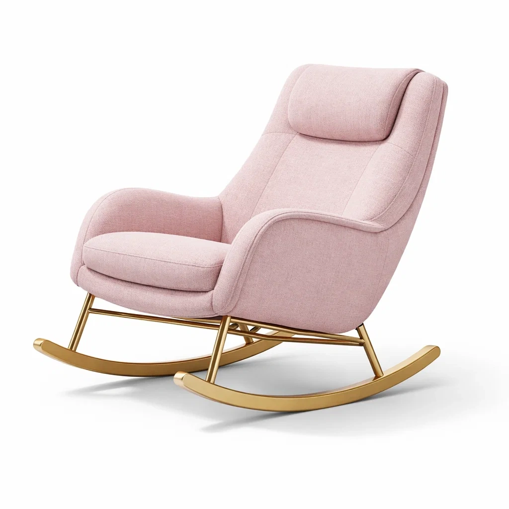 Sedia a dondolo in metallo con rivestimento in tessuto rosa-purecomfortnest