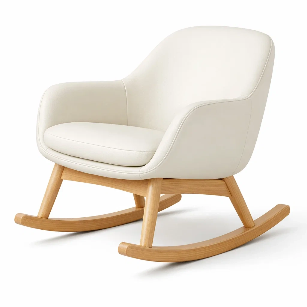 Sedia a dondolo in pelle sintetica con struttura in legno-purecomfortnest