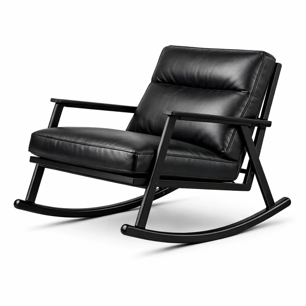 Sedia a dondolo in metallo e pelle nera-purecomfortnest