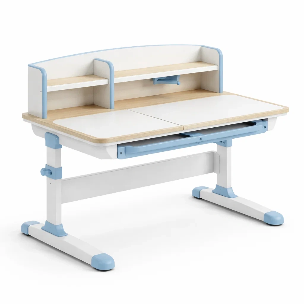 Scrivania per bambini regolabile in mdf e acciaio bianco/blu 120x65 cm-purecomfortnest