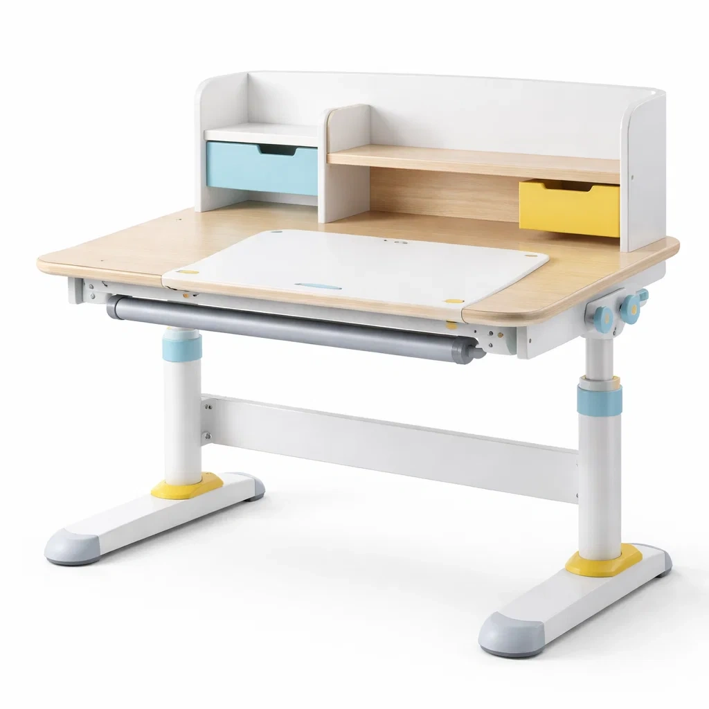 Scrivania per bambini regolabile in legno, acciaio e plastica con cassetti-purecomfortnest